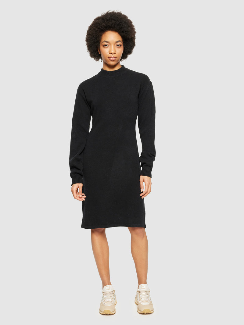 Wool crew neck mid length dress