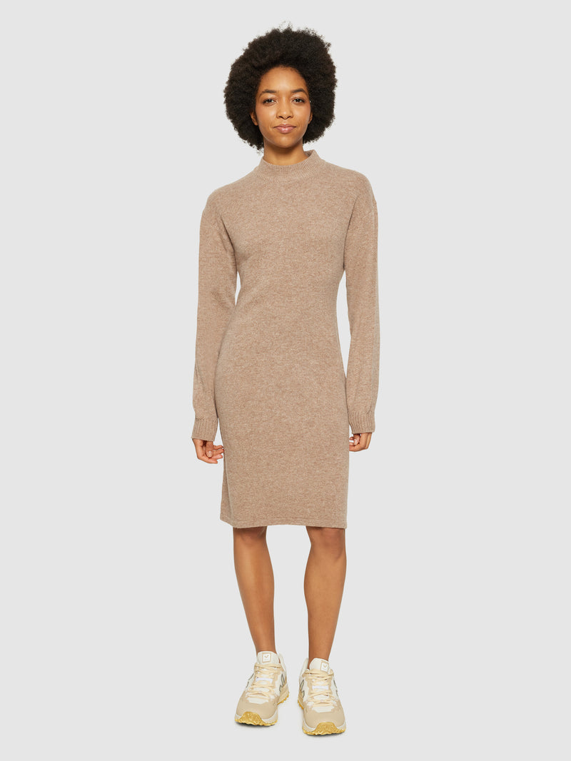 Wool crew neck mid length dress Kelp melange - Main Image