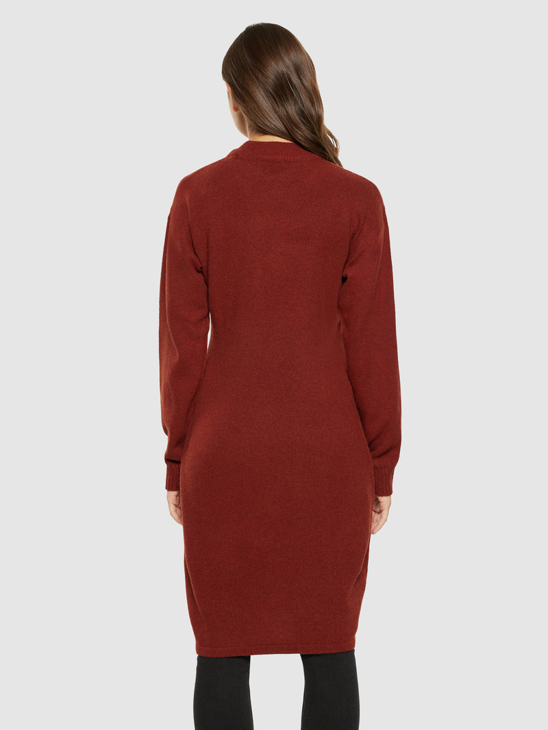 KnowledgeCotton Apparel - WMN Wool crew neck mid length dress Dresses 1478 Fired Brick