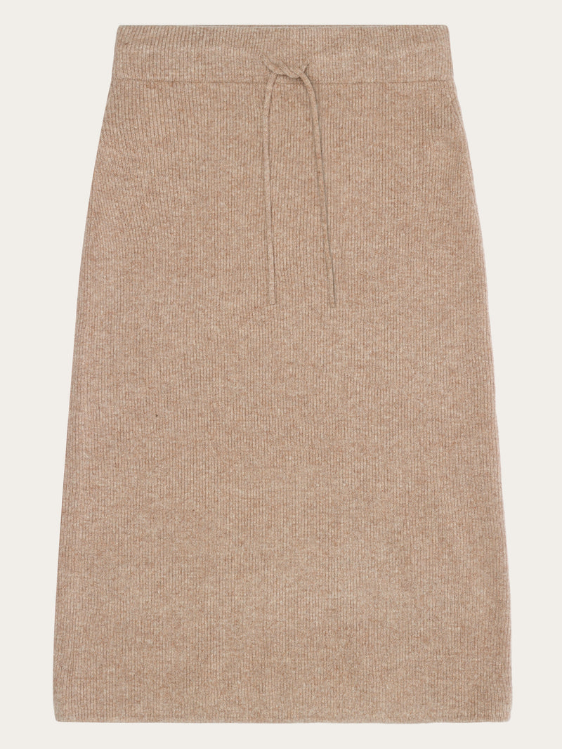 Wool midth lengt rib knit skirt Kelp melange