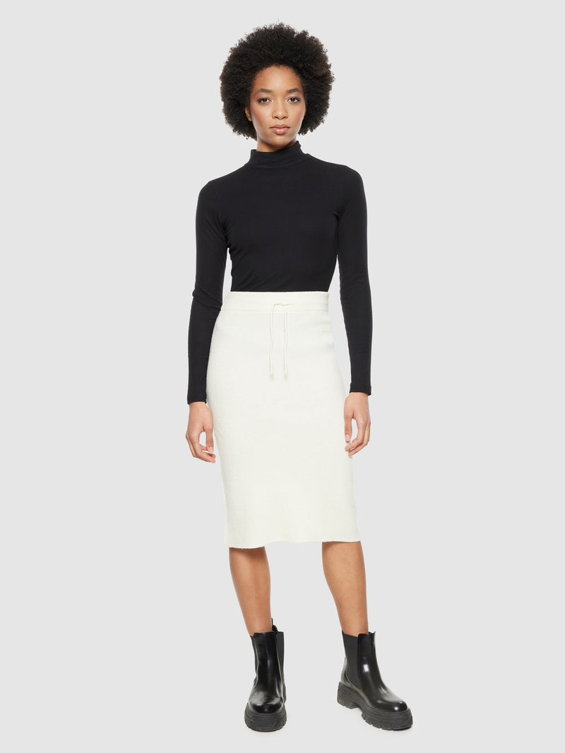 KnowledgeCotton Apparel - WMN Wool midth lengt rib knit skirt Skirts 1387 Egret