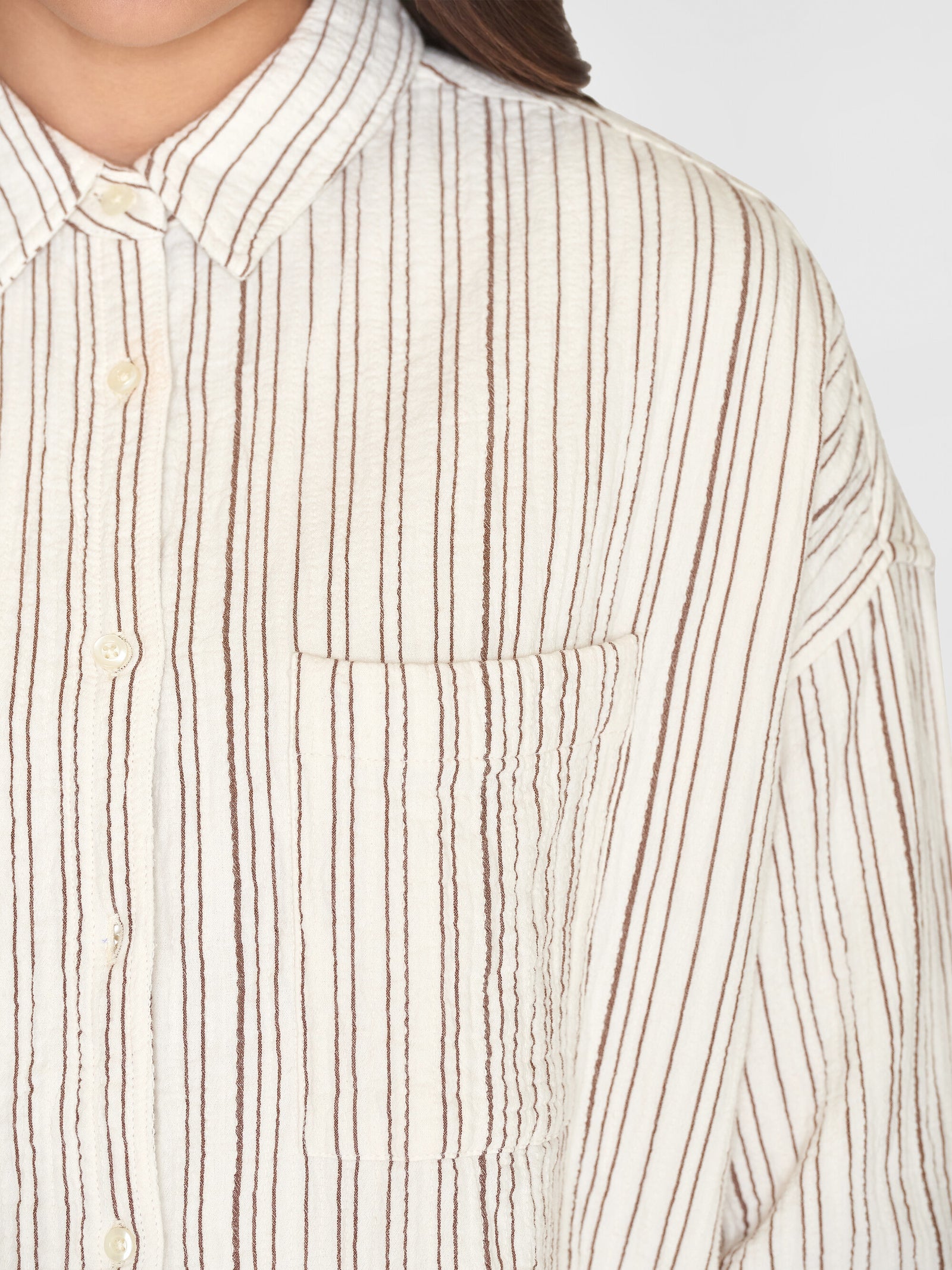 Wrinkle stripe loose A-Shape Shirt - GOTS/Vegan - Brown
