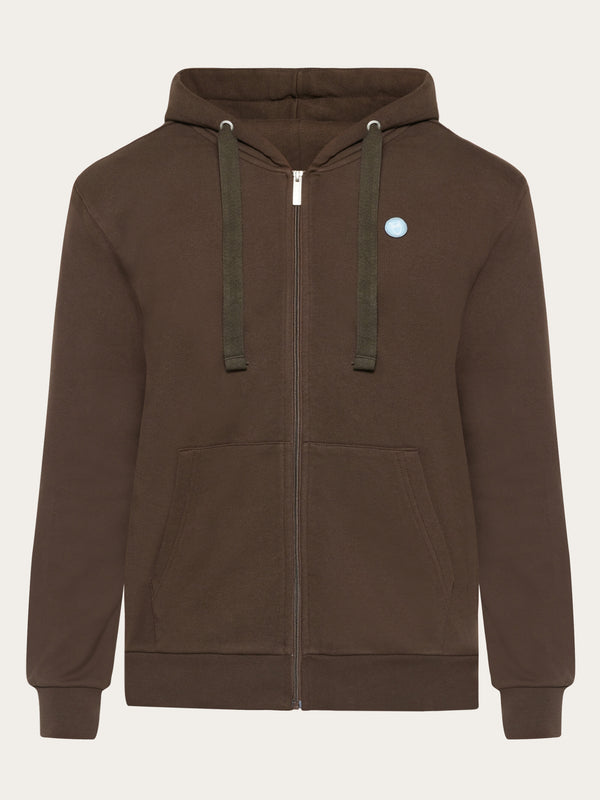 KnowledgeCotton Apparel - MEN Zip hood kangaroo badge sweat Sweats 1243 Demitasse (brown)