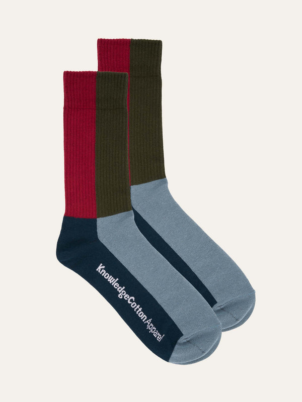 KnowledgeCotton Apparel - MEN 2-pack block socks Socks 1001 Total Eclipse