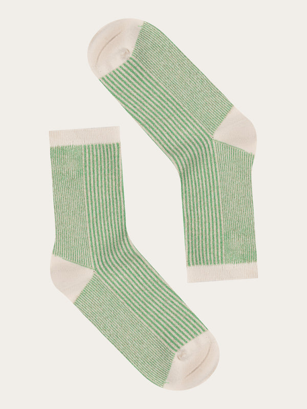 KnowledgeCotton Apparel - WMN 2-pack colorblock lurex rib socks Socks 1218 Vibrant Green