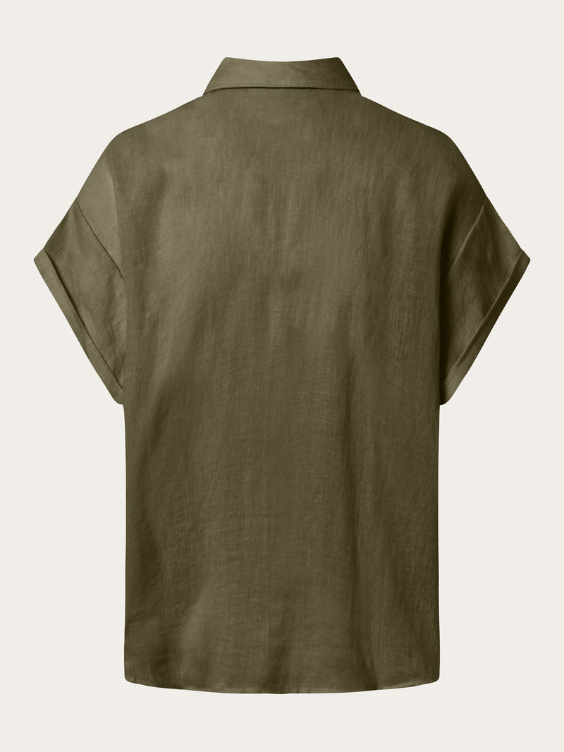 KnowledgeCotton Apparel - WMN ASTER fold up short sleeve linen shirt Shirts 1068 Burned Olive
