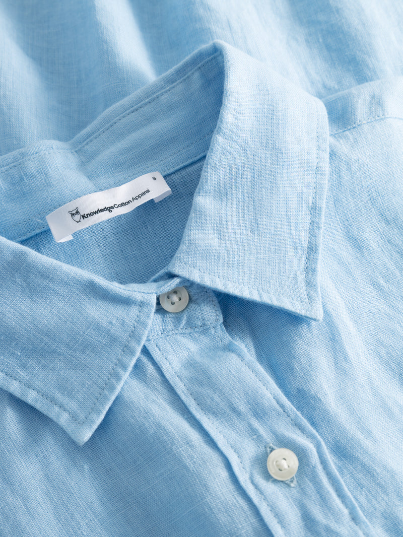 KnowledgeCotton Apparel - WMN ASTER fold up short sleeve linen shirt Shirts 1377 Airy Blue