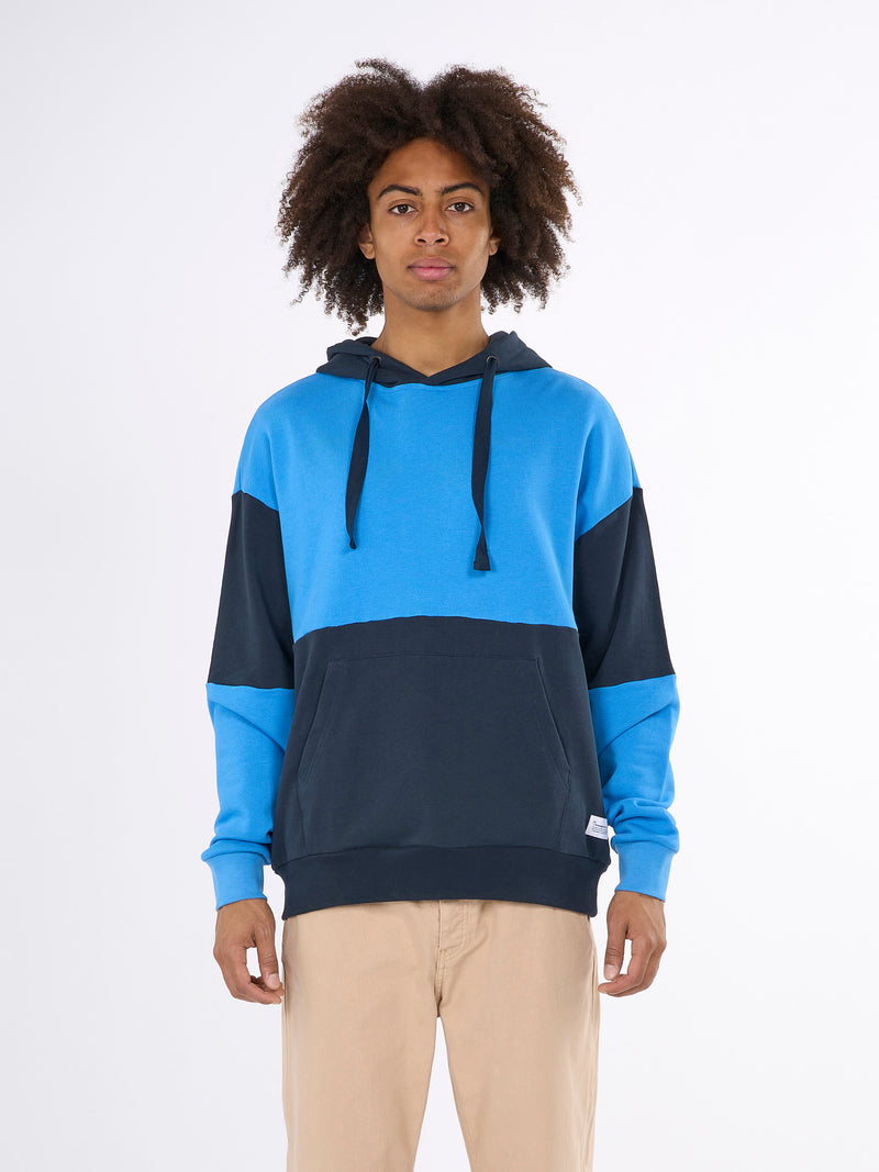 KnowledgeCotton Apparel - MEN Block striped loose sweat with hood and pockets Sweats 1357 Campanula