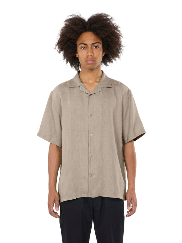 KnowledgeCotton Apparel - MEN Box fit short sleeved linen shirt Shirts 1228 Light feather gray