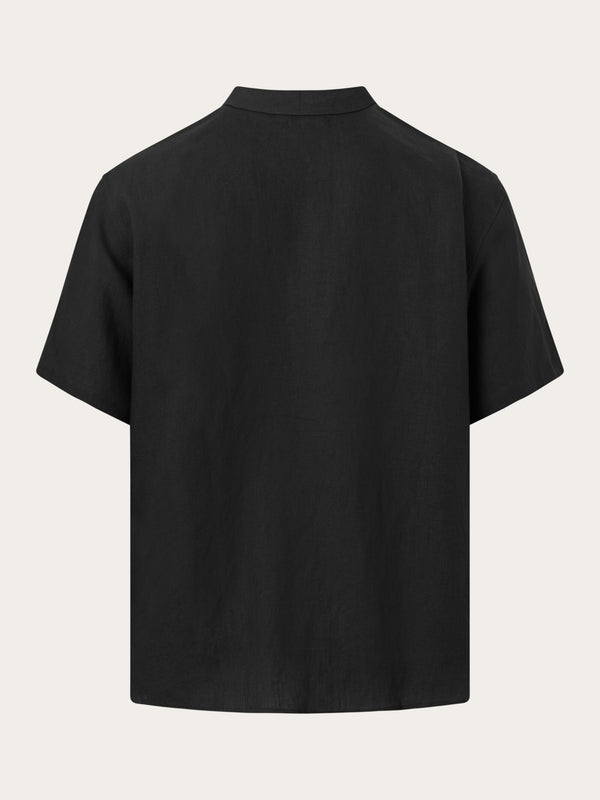 KnowledgeCotton Apparel - MEN Box fit short sleeved linen shirt Shirts 1300 Black Jet