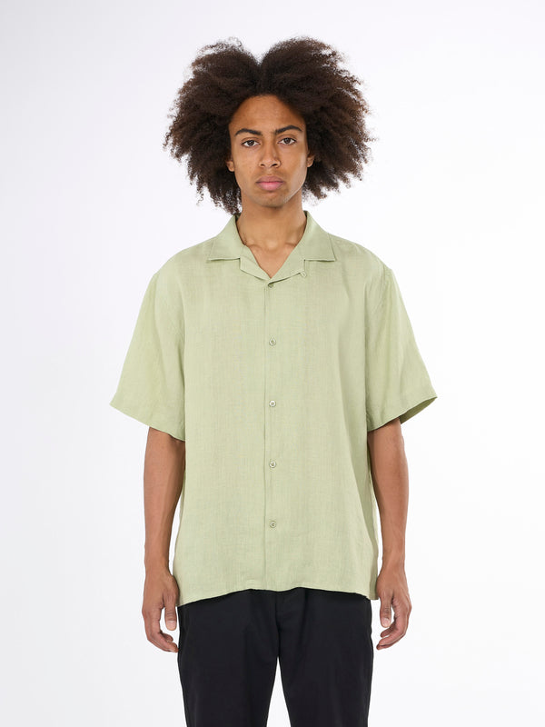 KnowledgeCotton Apparel - MEN Box fit short sleeved linen shirt Shirts 1380 Swamp