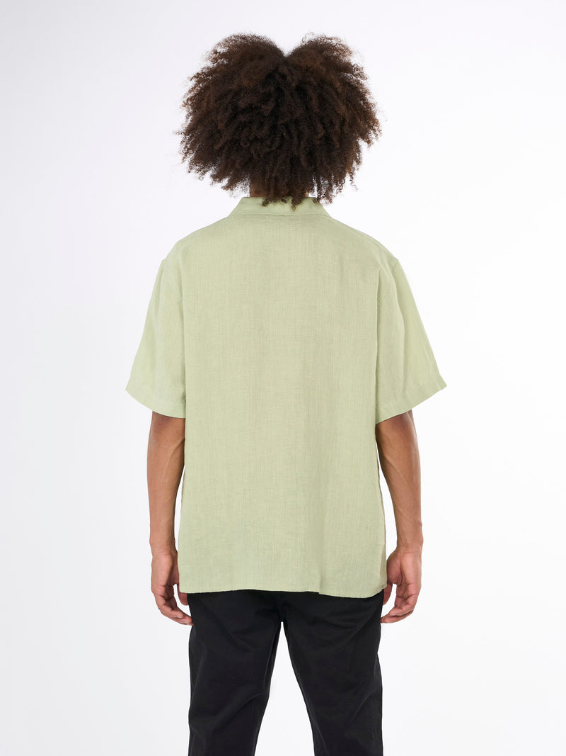 KnowledgeCotton Apparel - MEN Box fit short sleeved linen shirt Shirts 1380 Swamp