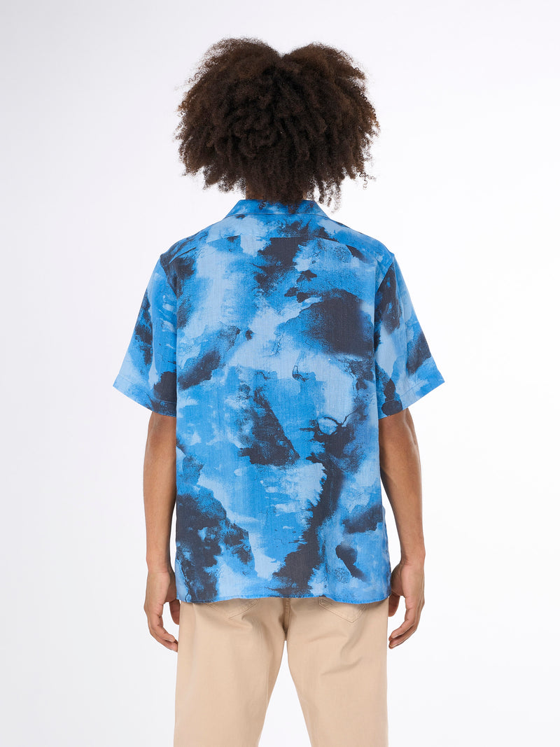 KnowledgeCotton Apparel - MEN Boxed fit AOP short sleeved linen shirt Shirts 9992 item color