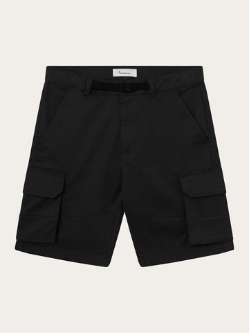 Black Soft Twill Blend Oversized Cargo Long Shorts