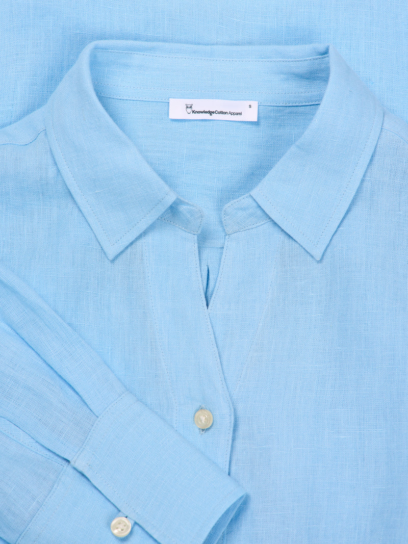 KnowledgeCotton Apparel - WMN Classic reg linen shirt Shirts 1377 Airy Blue
