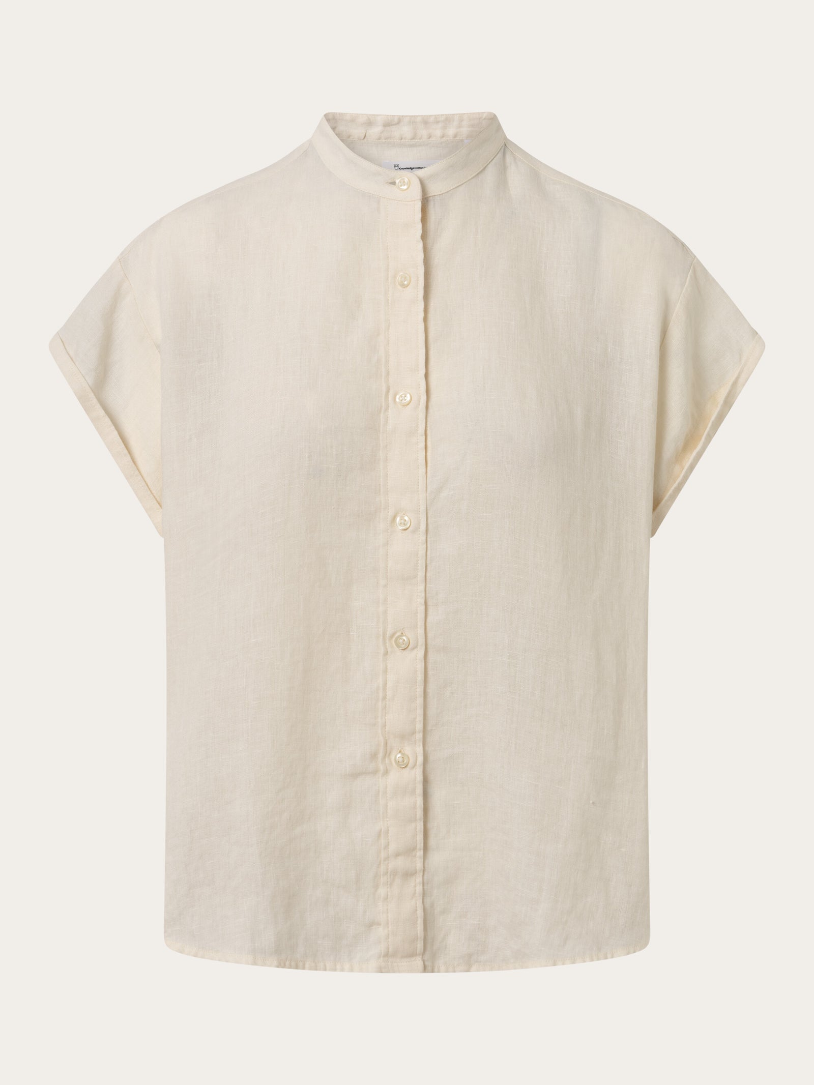 Buy Collar stand short sleeve linen shirt - Buttercream