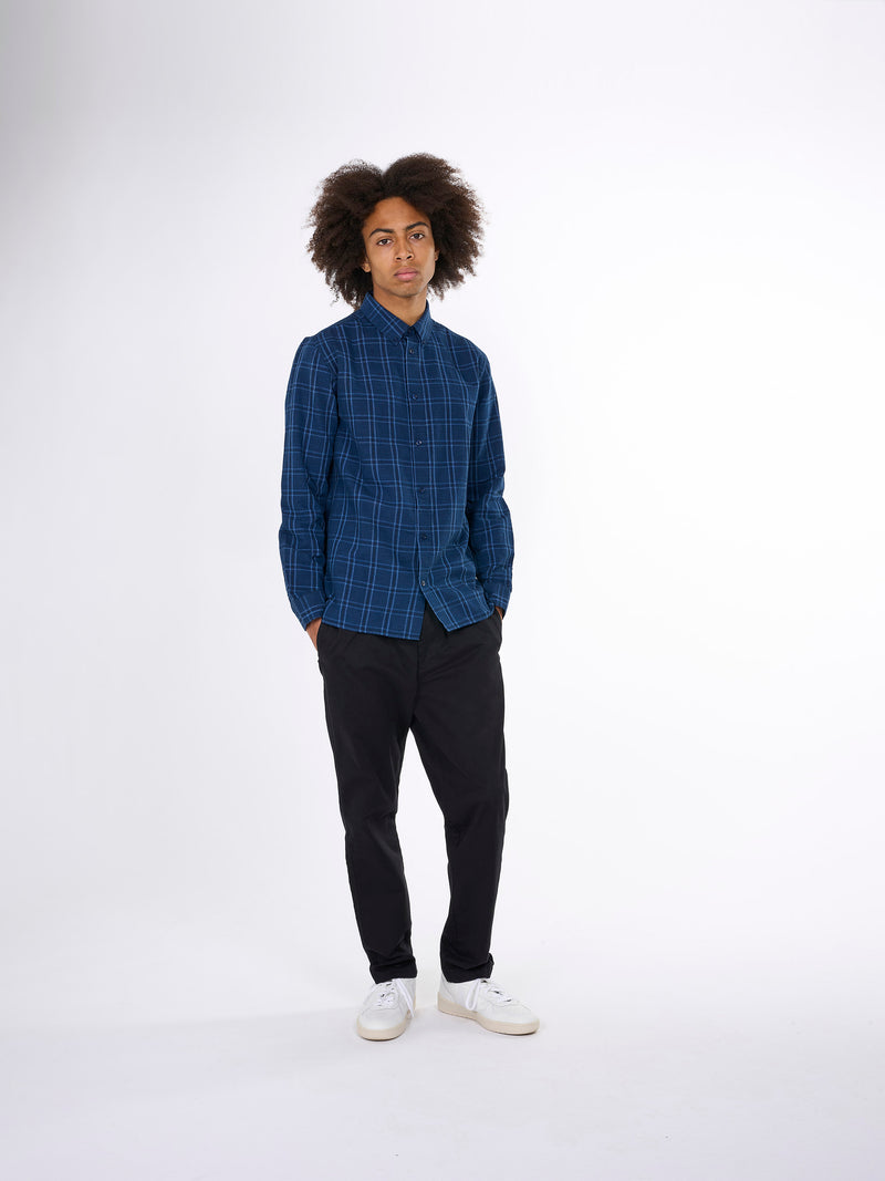 KnowledgeCotton Apparel - MEN Costum fit checked linen shirt Shirts 7001 Navy check
