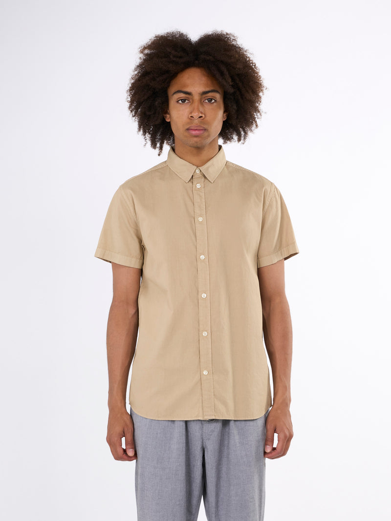 KnowledgeCotton Apparel - MEN Costum fit cord look short sleeve shirt Shirts 1228 Light feather gray