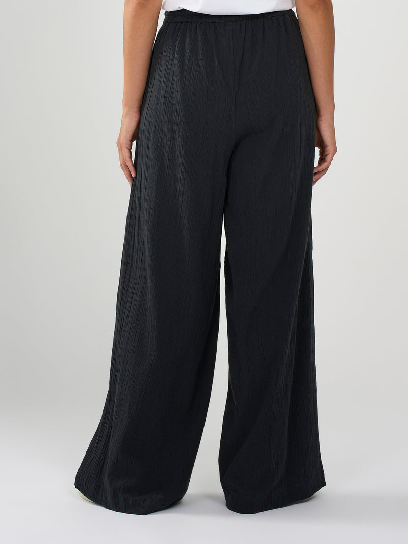 KnowledgeCotton Apparel - WMN Cotton crepe elastic waist pants Pants 1300 Black Jet