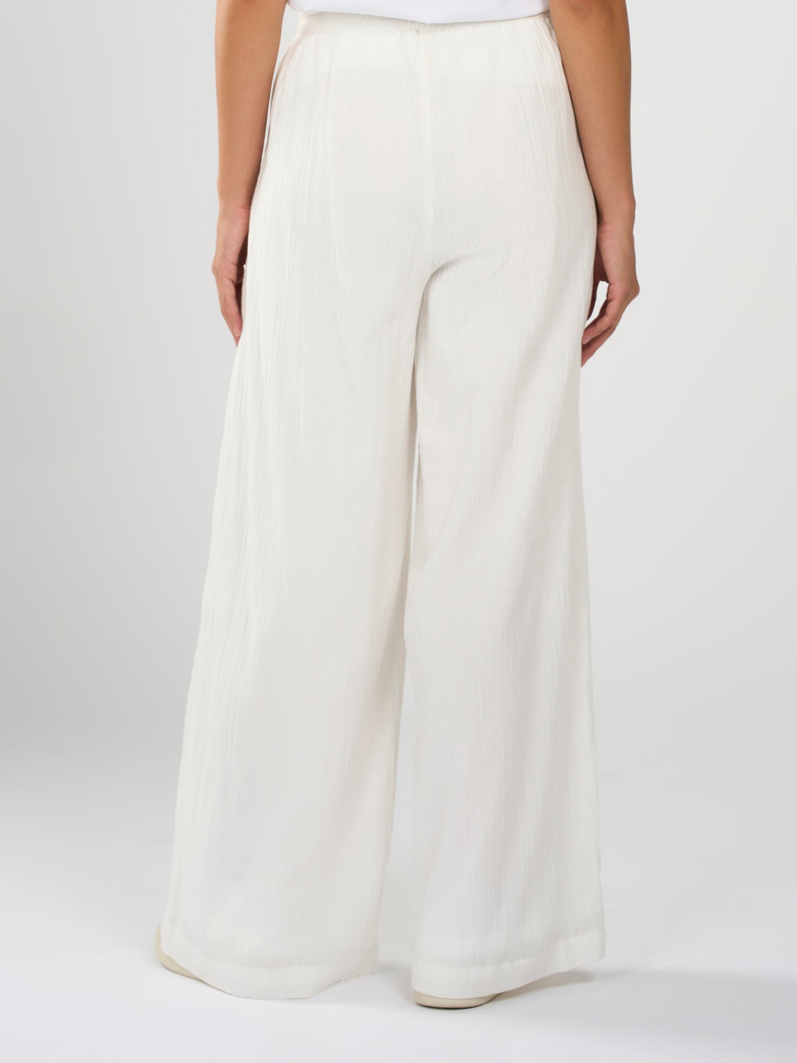 Buy Cotton crepe elastic waist pants - Snow White - from