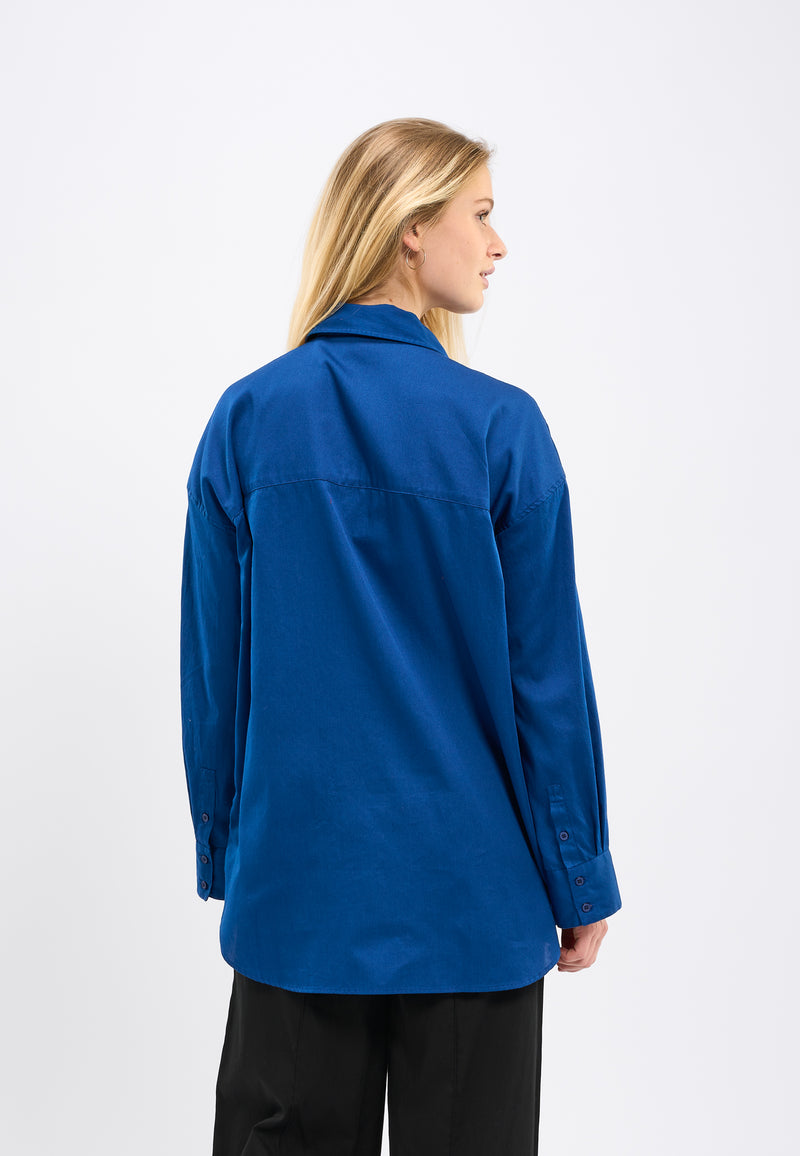 KnowledgeCotton Apparel - WMN Cotton satin oversized long sleeved shirt Overshirts 1065 Limoges