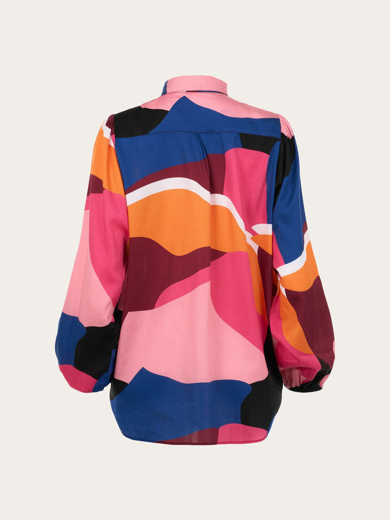 KnowledgeCotton Apparel - WMN Cotton satin printed long sleeved shirt Shirts 9998 item color