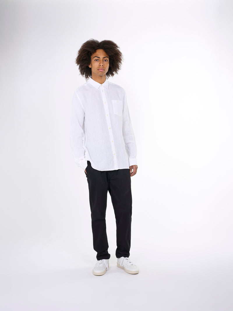 KnowledgeCotton Apparel - MEN Custom fit linen shirt Shirts 1010 Bright White