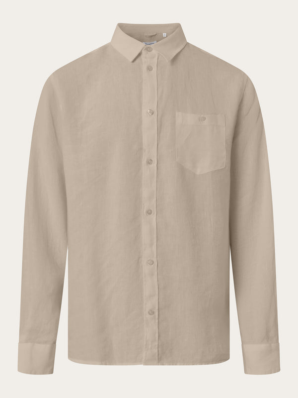 KnowledgeCotton Apparel - MEN Custom fit linen shirt Shirts 1228 Light feather gray
