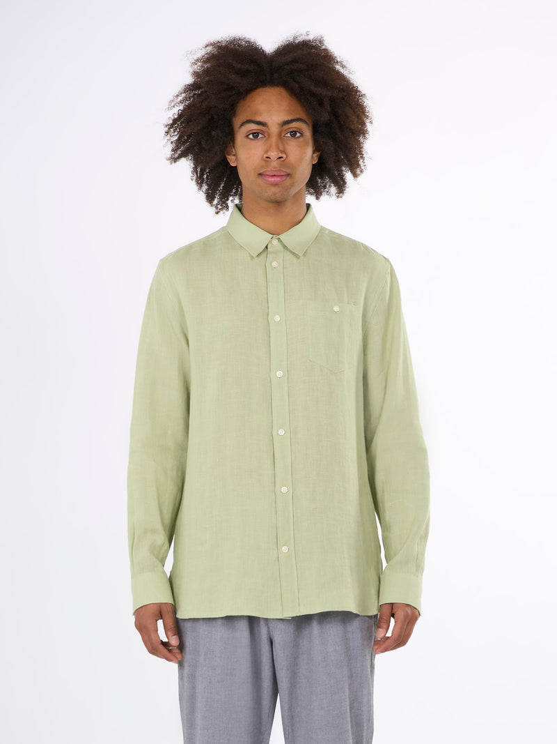 KnowledgeCotton Apparel - MEN Custom fit linen shirt Shirts 1380 Swamp