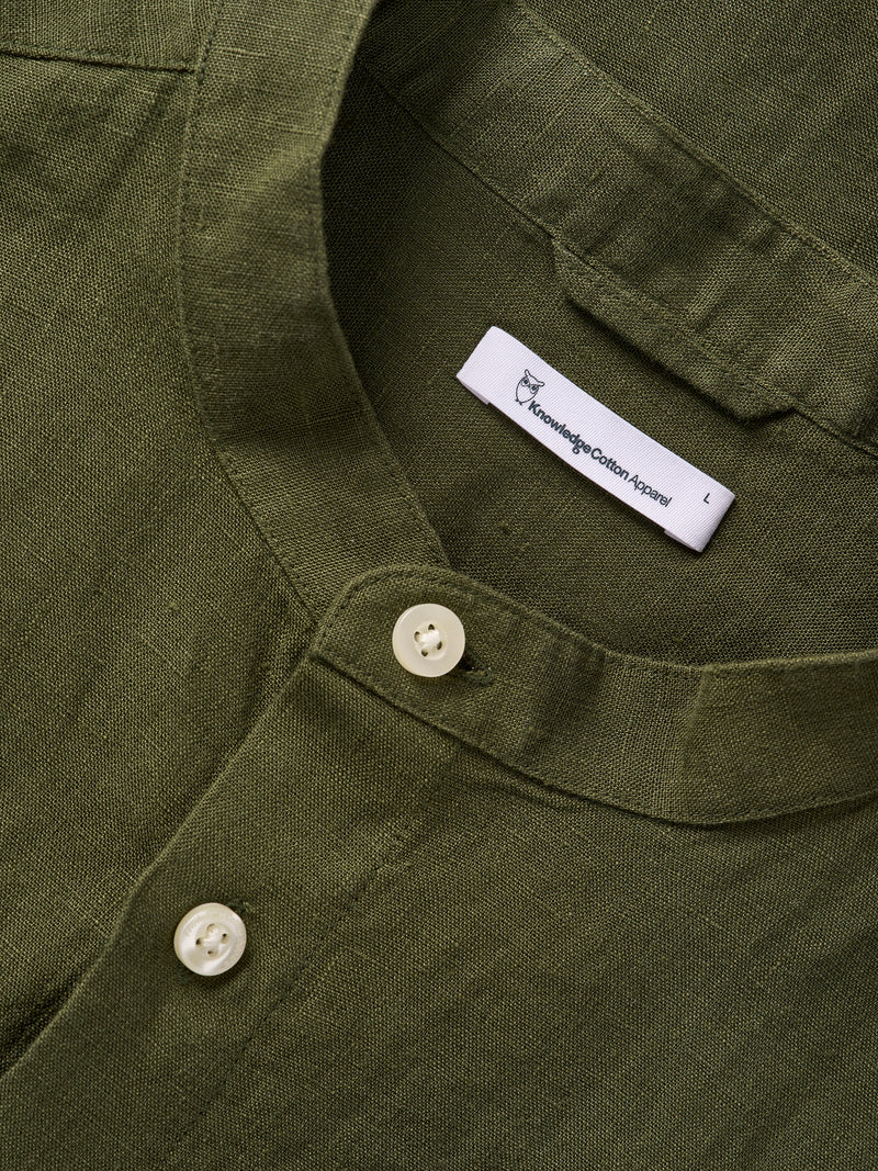 KnowledgeCotton Apparel - MEN Custom fit linen stand collar shirt Shirts 1090 Forrest Night