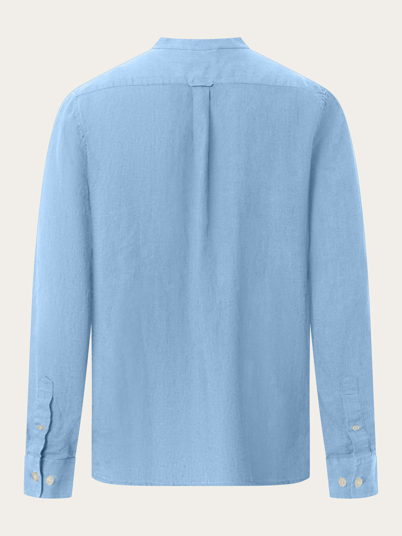 KnowledgeCotton Apparel - MEN Custom fit linen stand collar shirt Shirts 1377 Airy Blue
