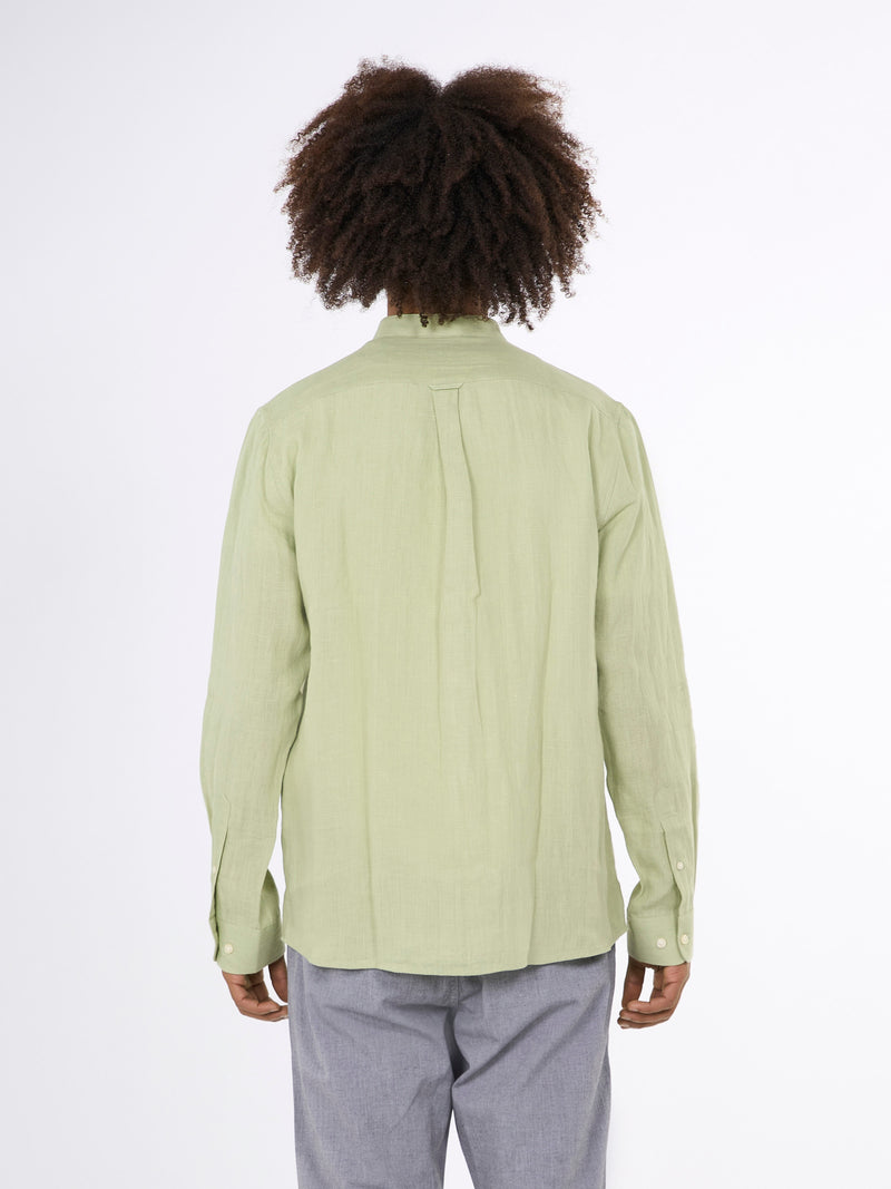 KnowledgeCotton Apparel - MEN Custom fit linen stand collar shirt Shirts 1380 Swamp