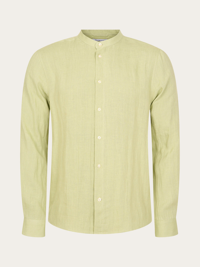 KnowledgeCotton Apparel - MEN Custom fit linen stand collar shirt Shirts 1380 Swamp