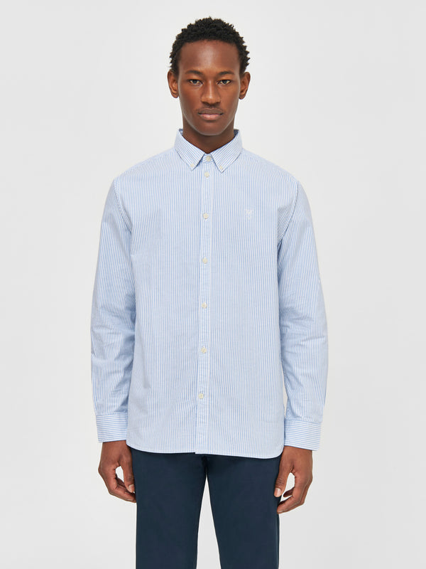 KnowledgeCotton Apparel - MEN Custom tailored owl striped oxford shirt Shirts 1235 Lapis Blue