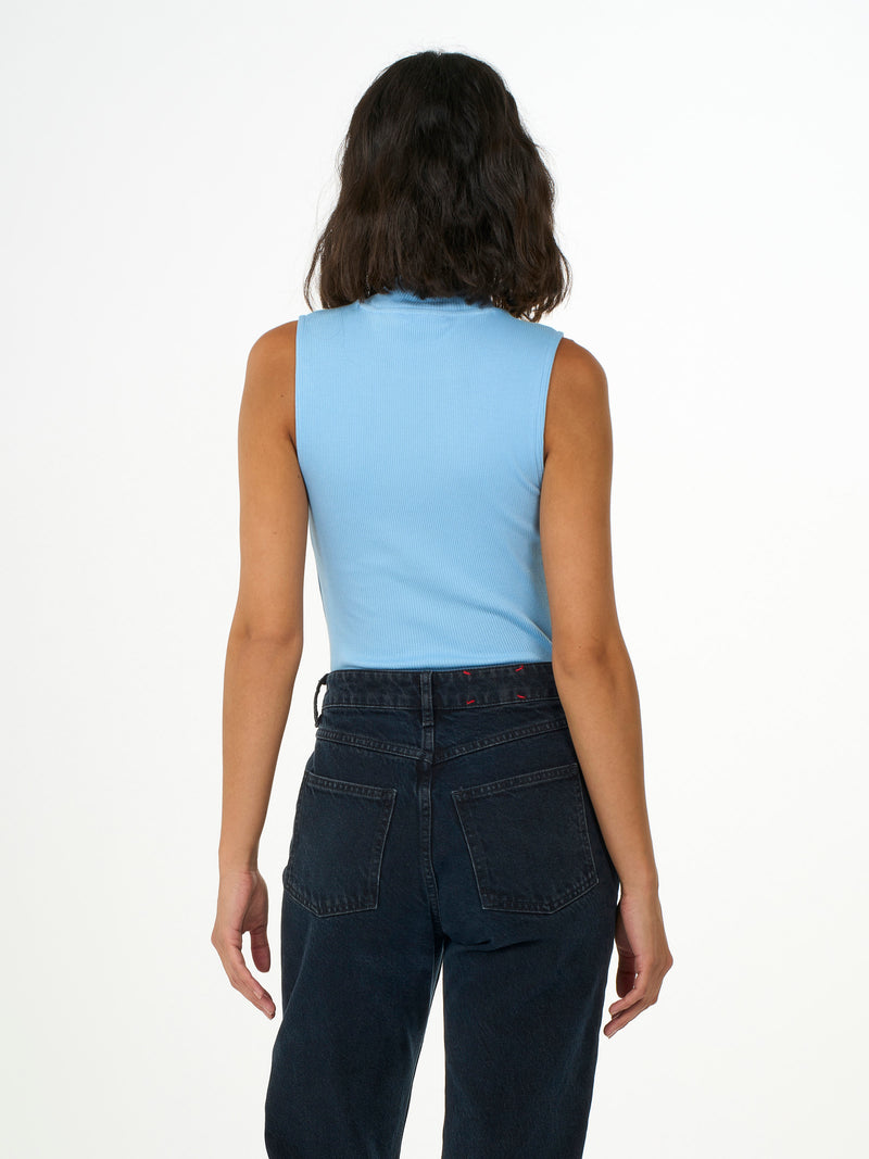 KnowledgeCotton Apparel - WMN High neck rib top T-shirts 1377 Airy Blue