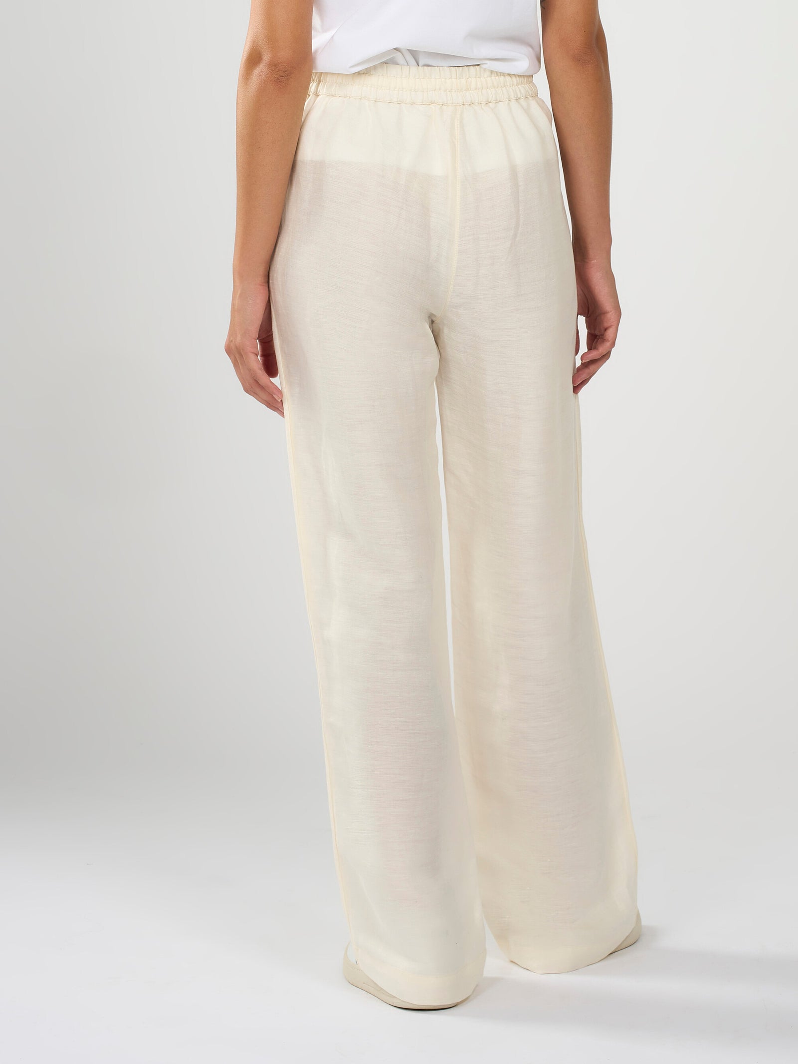 Linen Mix Elastic Waist Pants Buttercream