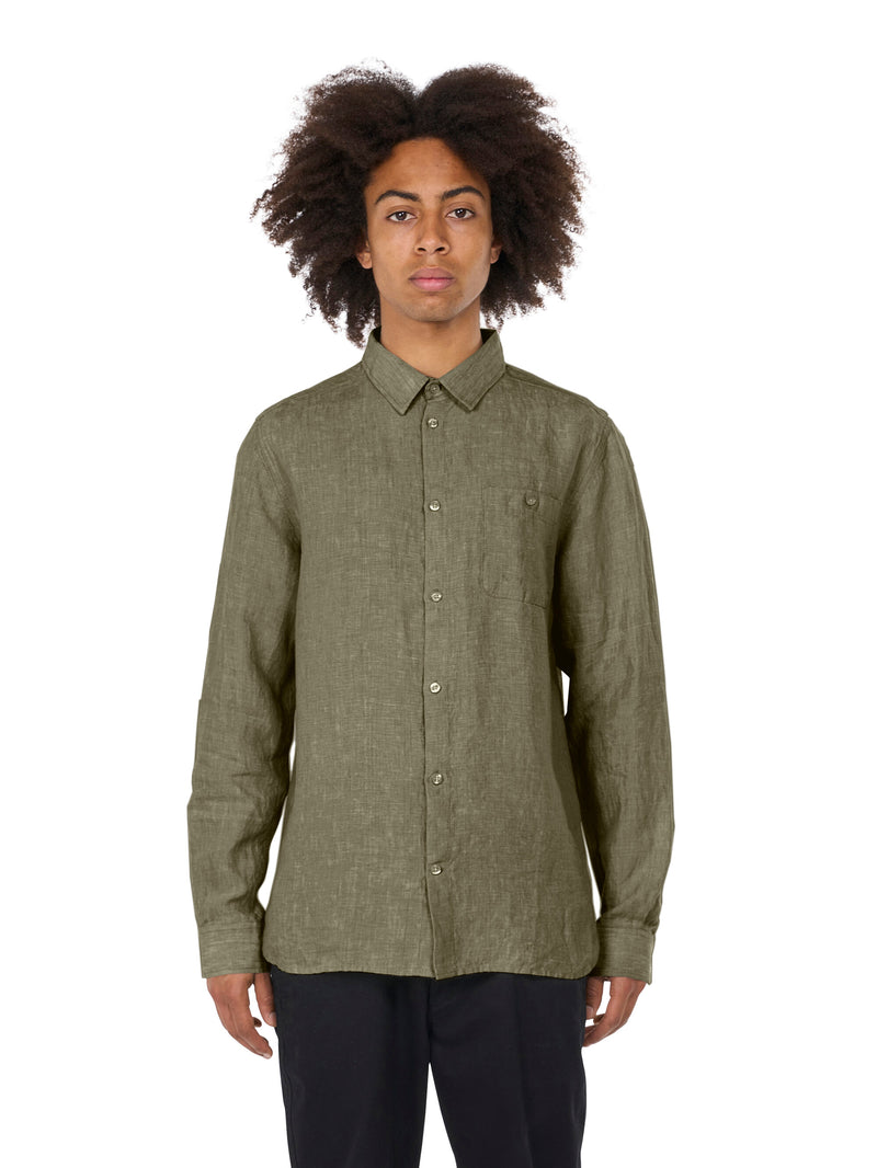 KnowledgeCotton Apparel - MEN Linen custom fit LS shirt Shirts 1068 Burned Olive