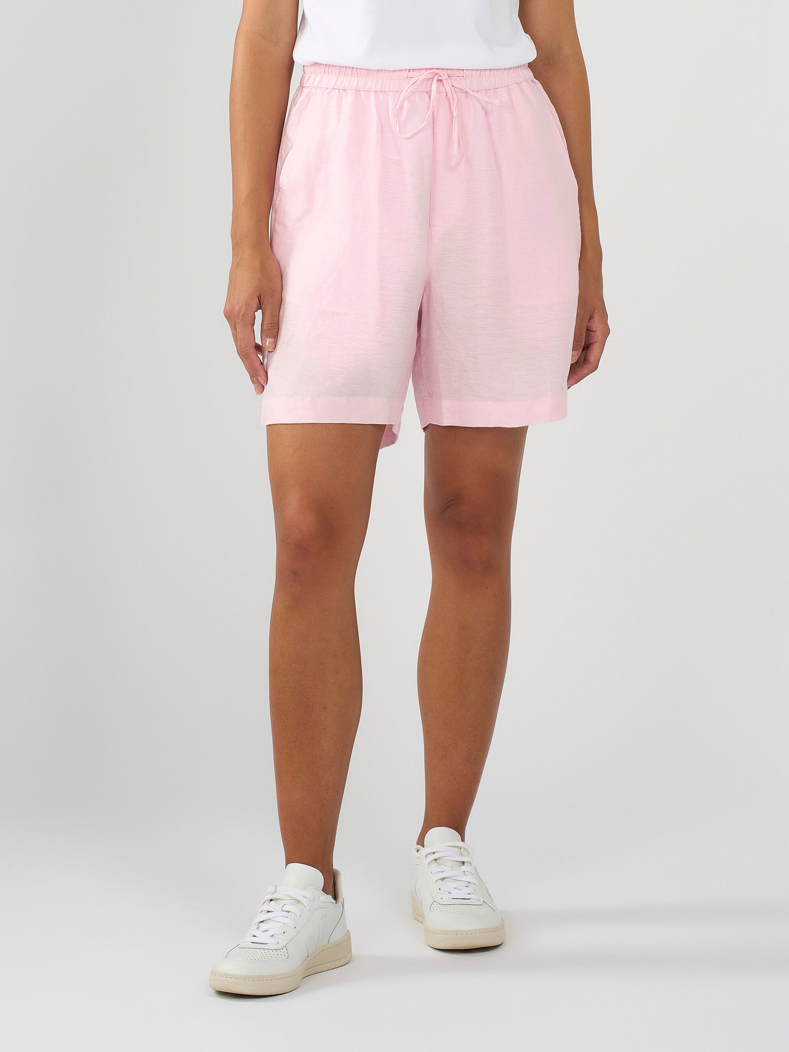 Linen mix elastic waist shorts Parfait Pink