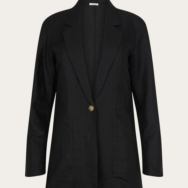 Buy Linen mix loose blazer Black Jet from KnowledgeCotton Apparel