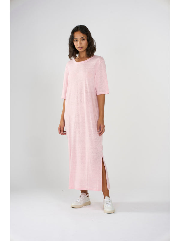 KnowledgeCotton Apparel - WMN Linen short sleeved t-shirt dress Dresses 1378 Parfait Pink