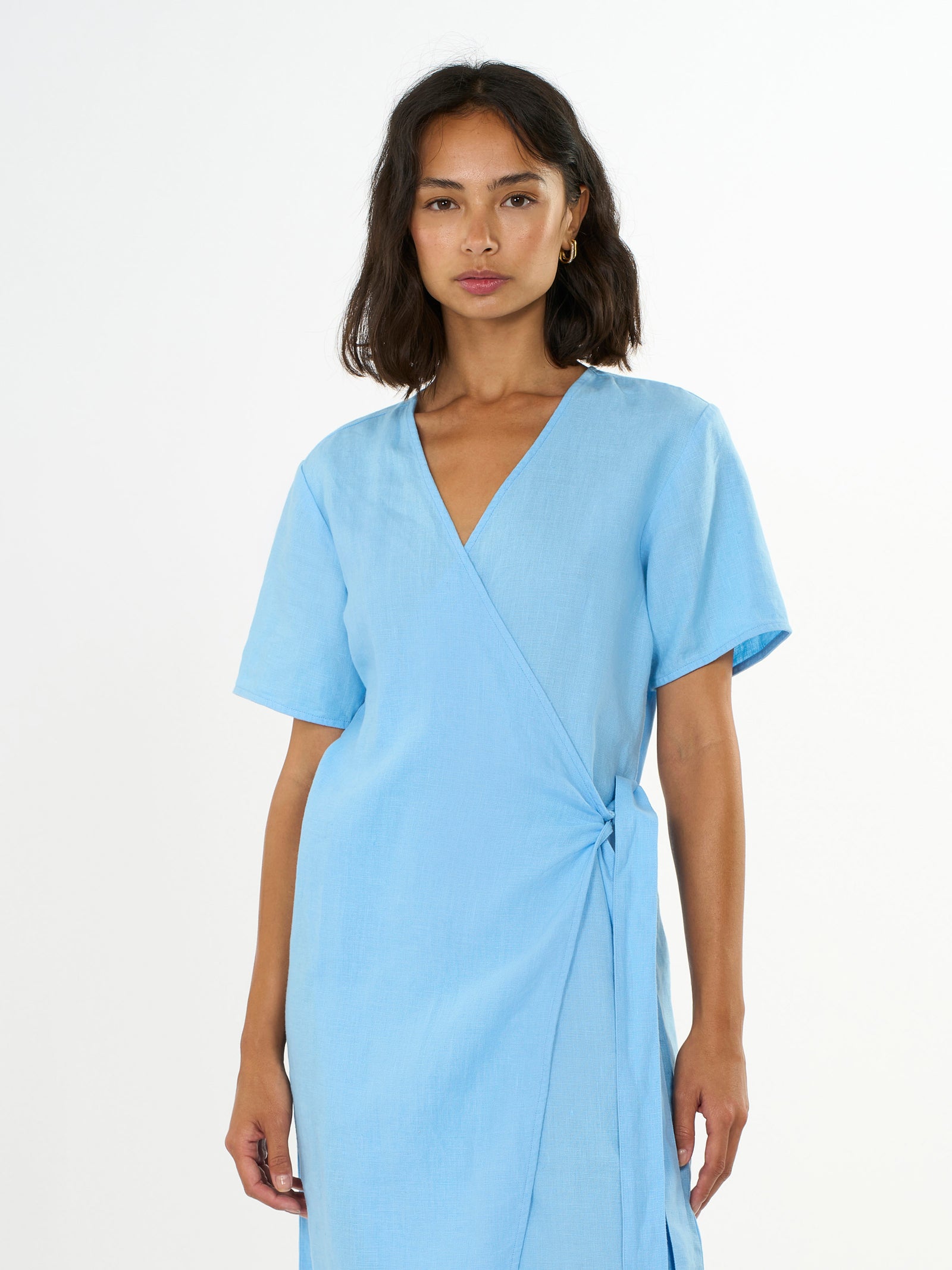 Short blue wrap dress shop