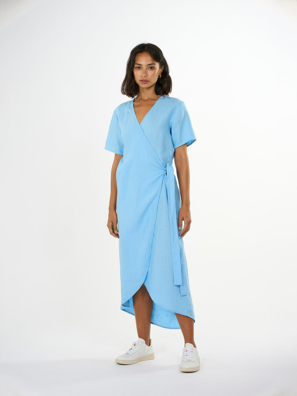 Blue wrap dress short hotsell