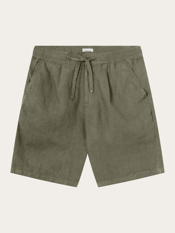 KnowledgeCotton Apparel - MEN Loose Linen shorts Shorts 1068 Burned Olive