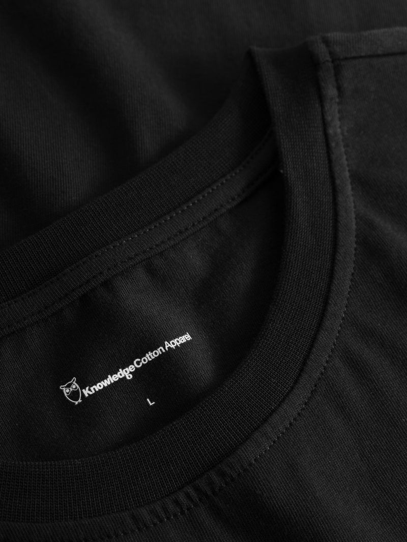 KnowledgeCotton Apparel - MEN Loose camp front print t-shirt T-shirts 1300 Black Jet
