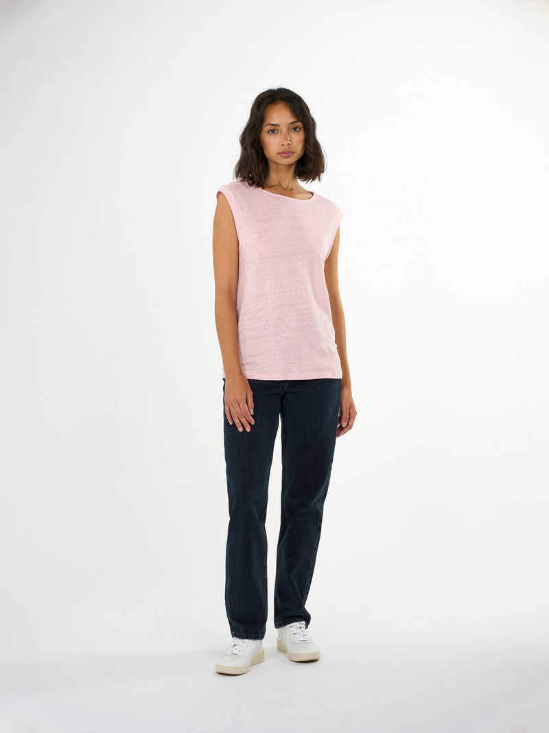 KnowledgeCotton Apparel - WMN Loose fold up linen t-shirt T-shirts 1378 Parfait Pink