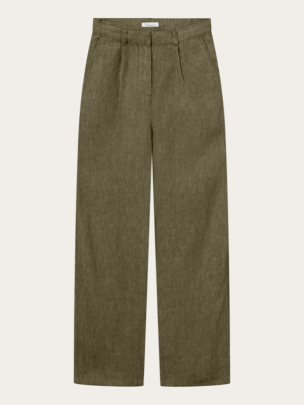 KnowledgeCotton Apparel - WMN Loose natural linen pants Pants 1068 Burned Olive
