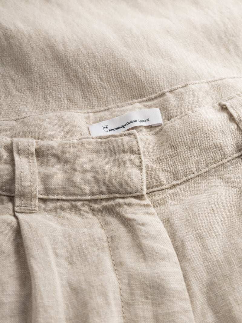 KnowledgeCotton Apparel - WMN Loose natural linen pants Pants 1228 Light feather gray