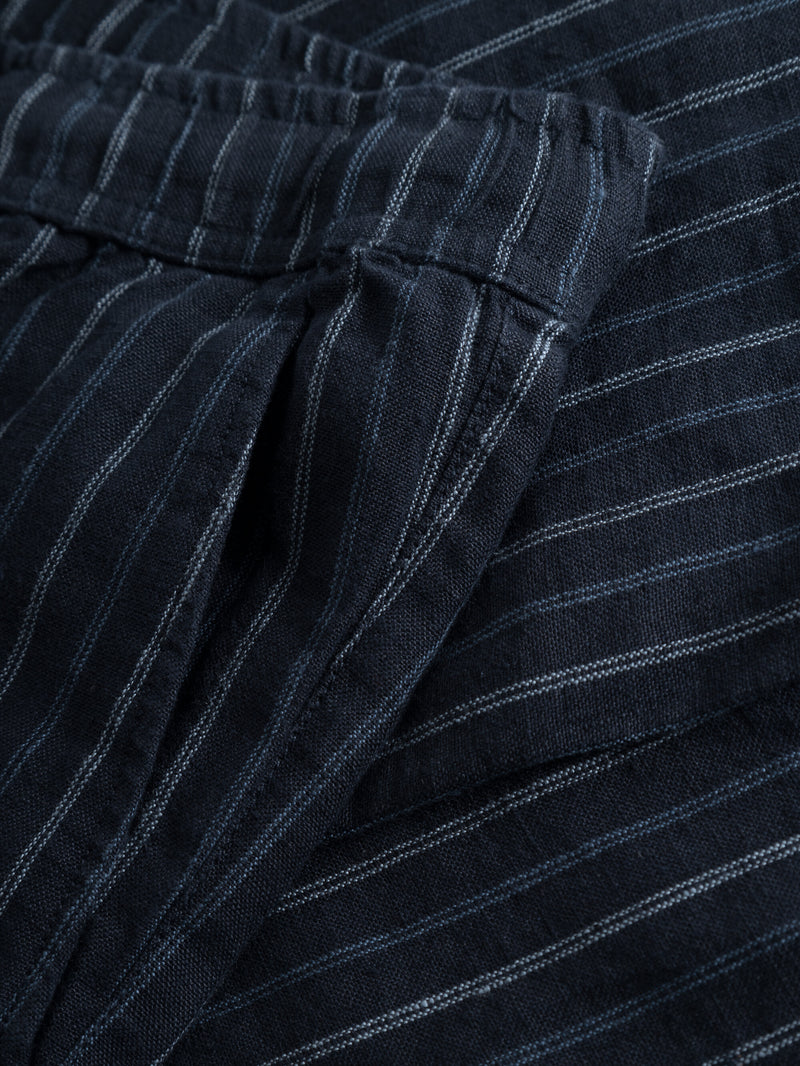 KnowledgeCotton Apparel - MEN Loose striped linen pant Pants 8003 Stripe - navy