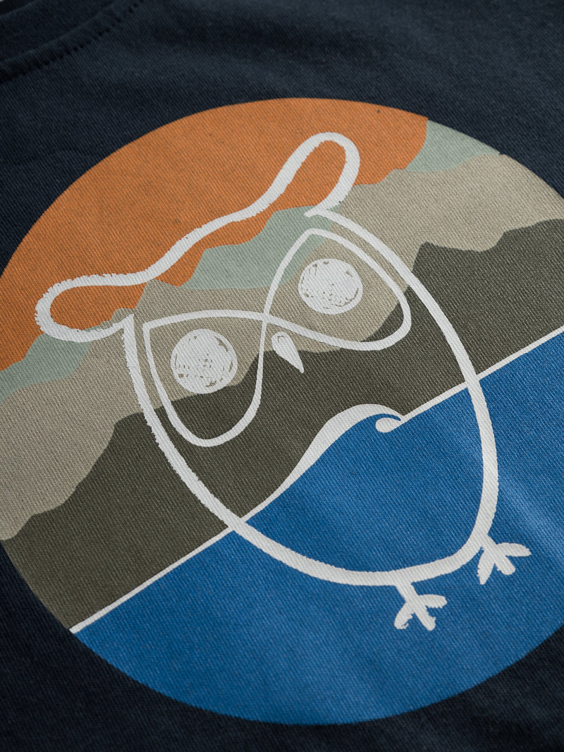 KnowledgeCotton Apparel - YOUNG Mountain owl front print t-shirt T-shirts 1001 Total Eclipse