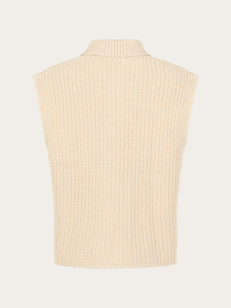 KnowledgeCotton Apparel - WMN Oversize rib knit vest Knits 1348 Buttercream